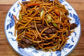 Beef with thick soft noodles